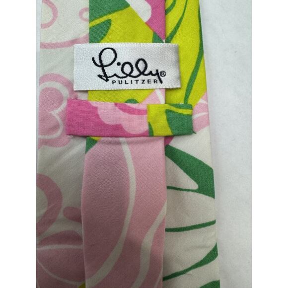 Vintage Lilly Pulitzer Tie Pink Green Tropical Palm Beach Pop Rare Collectible - Picture 2 of 4